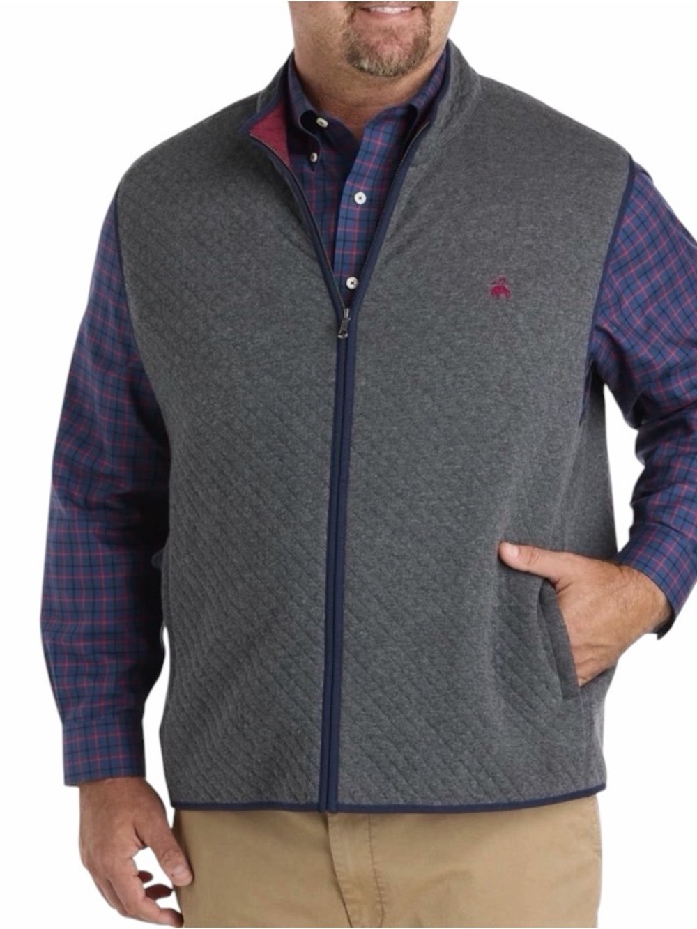 Brooks Brothers Gray Quilted‎ Full-Zip Vest with Navy Trim - NEW WITH TAGS